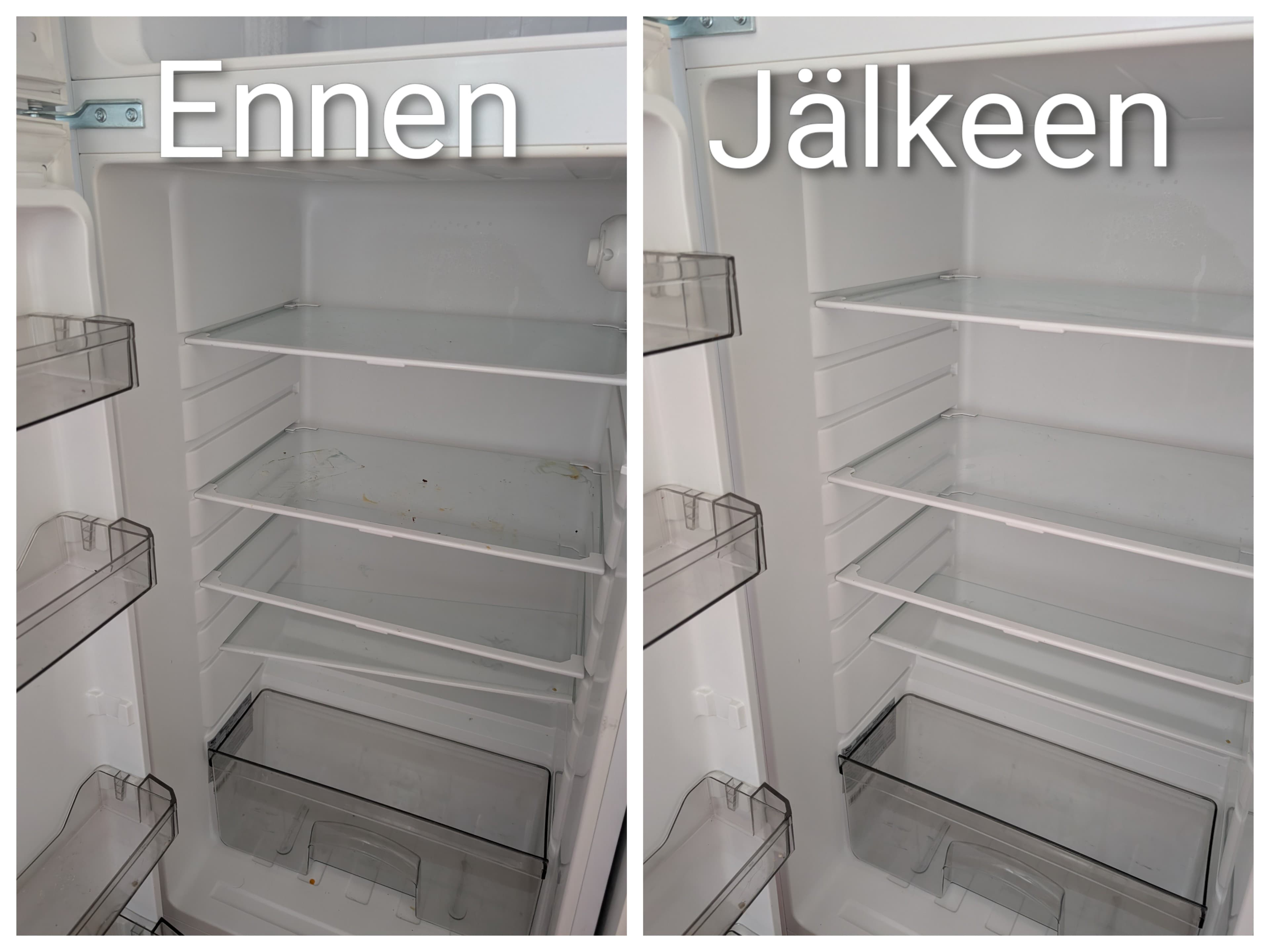 Kotisiivouksen ennen ja jälkeen kuva jääkaapista Oulussa