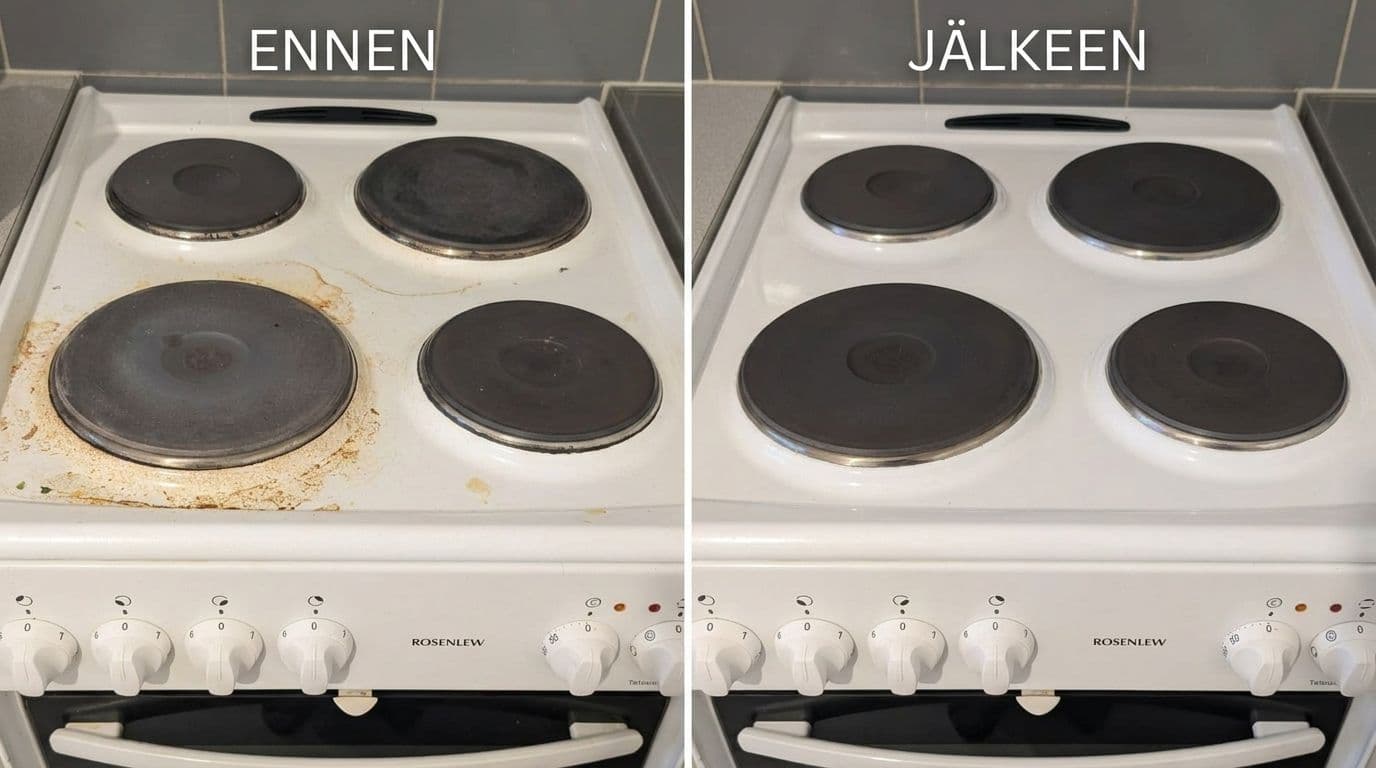 Lieden ennen ja jälkeen puhdistus Oulussa, rasvalika poistettu varovasti